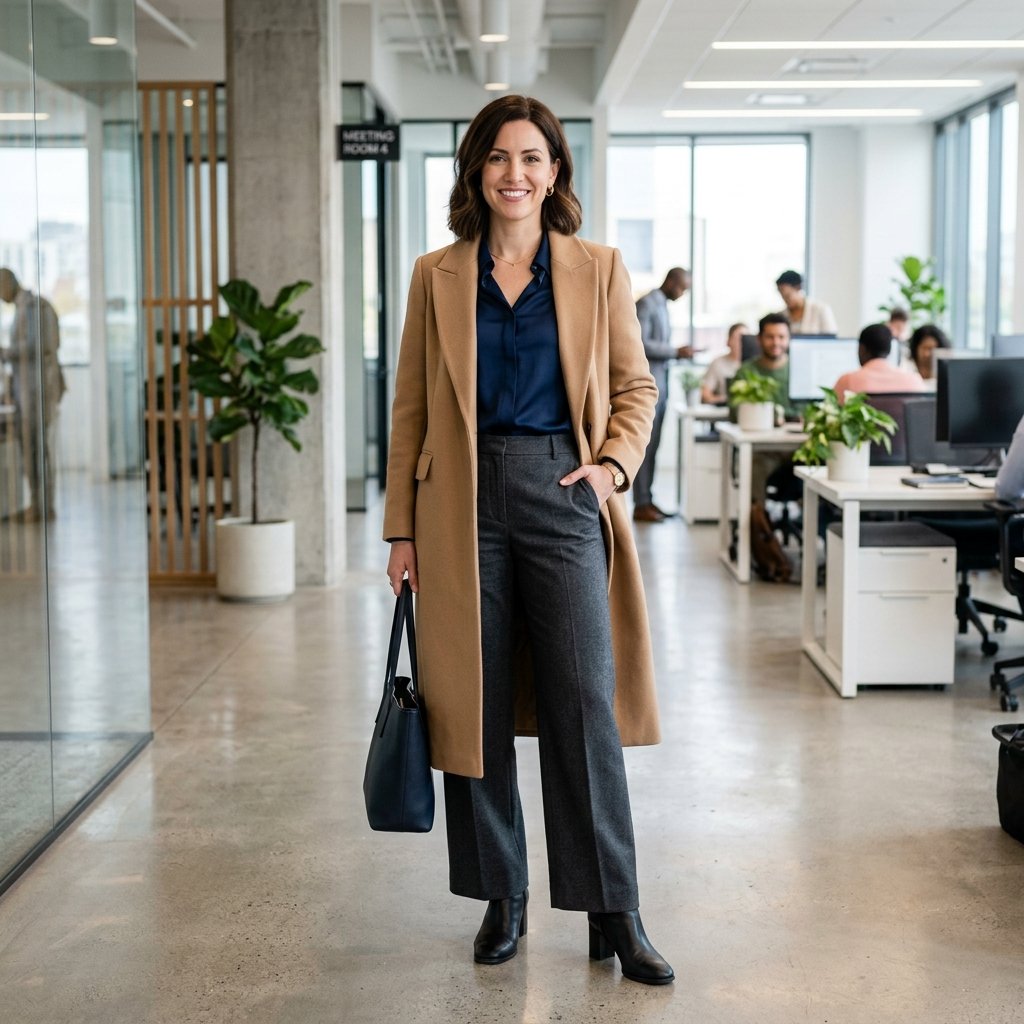 Office and Long Coat Outfits Idea