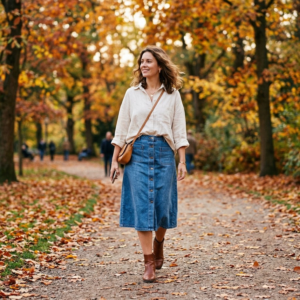Midi Denim Skirt Outfit Ideas