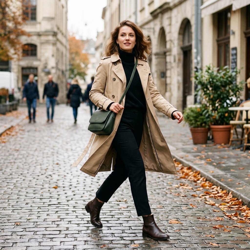 Black Pants and Trench Coat Ideas