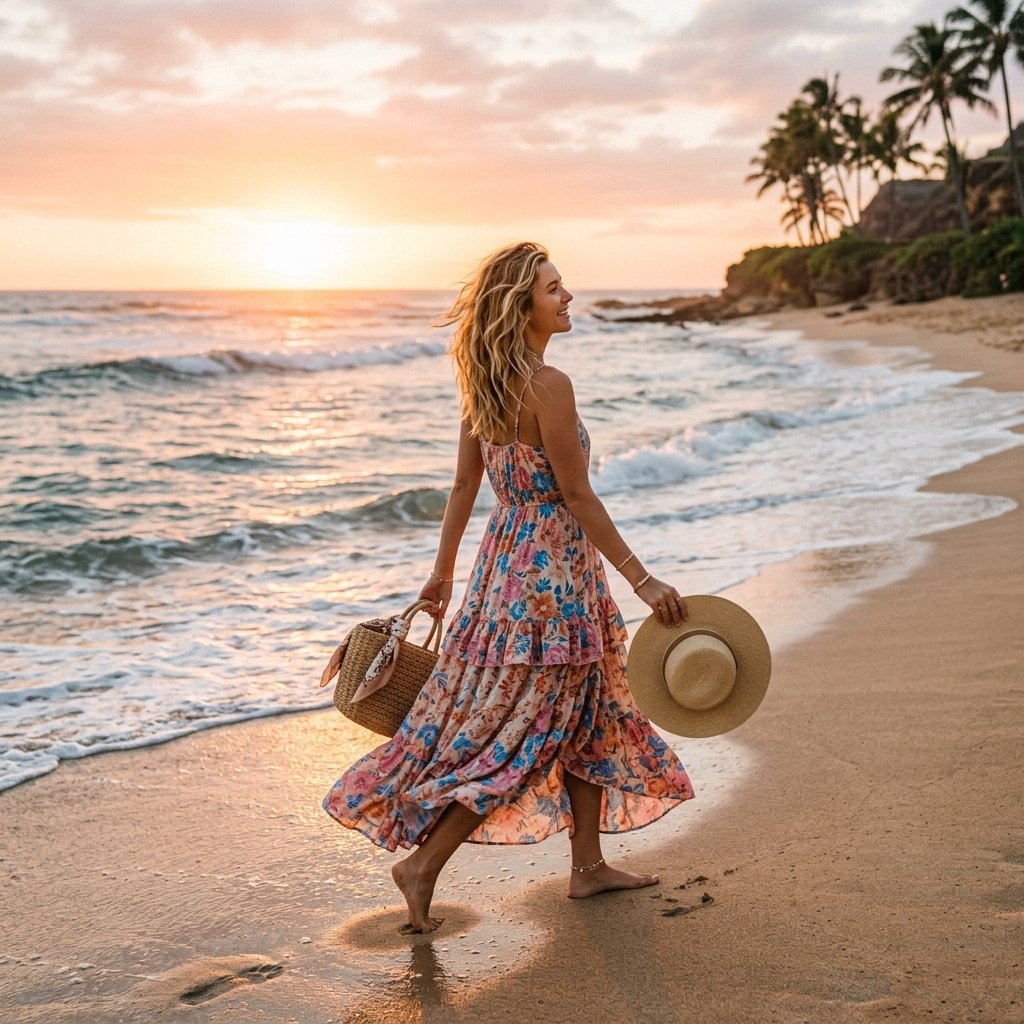Flowy Maxi Dress Beach Outfits Ideas