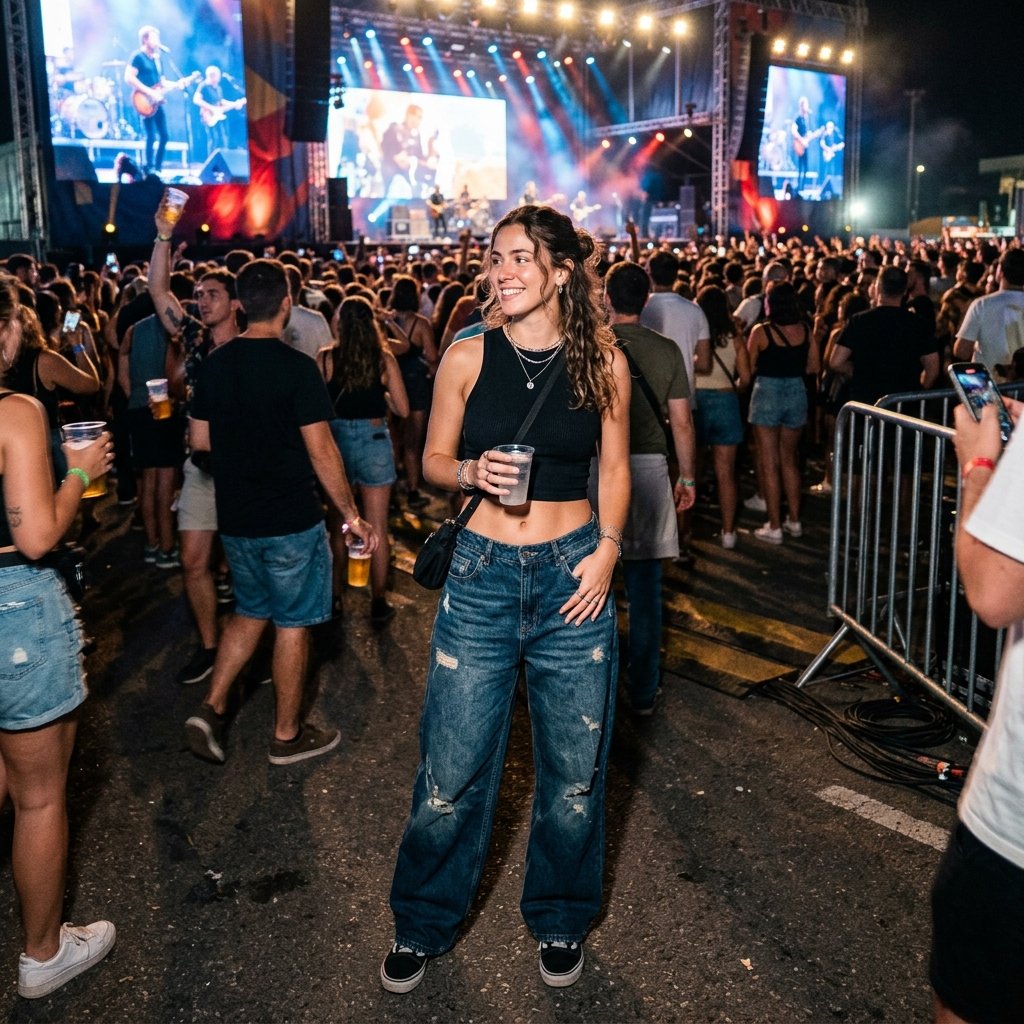 33 Bad Bunny Concert Outfit Ideas: A Complete Style Guide 12 Baggy Jeans and Crop Top Idea