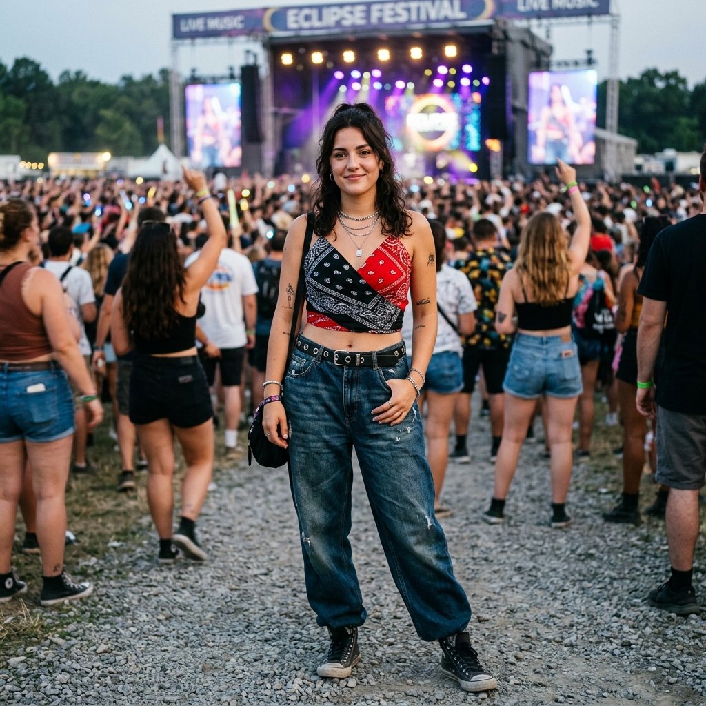 33 Bad Bunny Concert Outfit Ideas: A Complete Style Guide 25 Bold Graphic Bandana Top Bad Bunny Concert Outfit Ideas