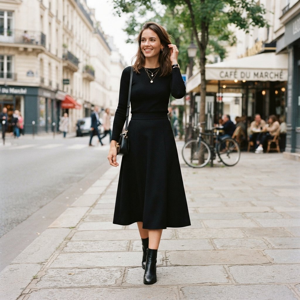 Black Midi Black Skirt Outfit Ideas