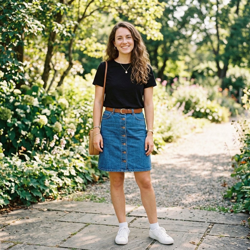 33 Black Shirt Outfits Ideas to Elevate Your Everyday Style 31 Black Shirt Outfits Paired with Denim Skirt Ideas