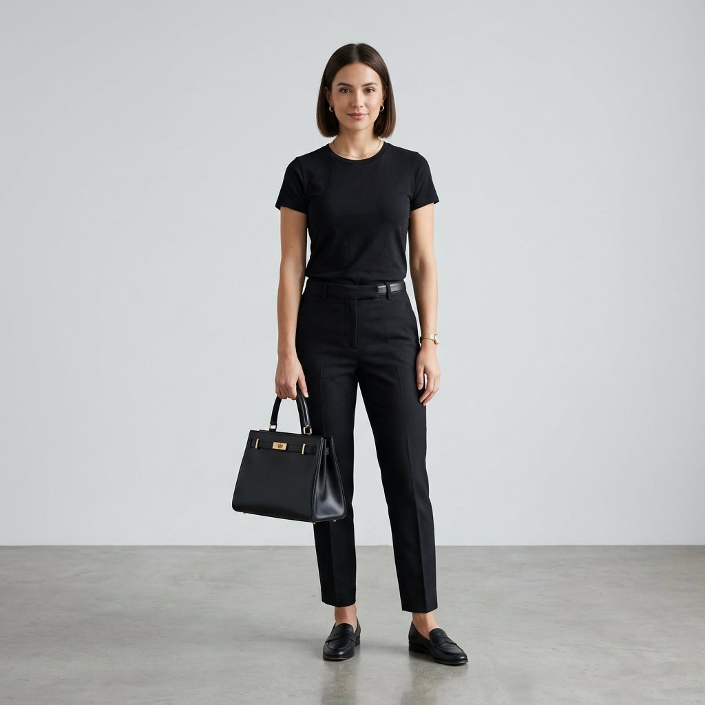 33 Black Shirt Outfits Ideas to Elevate Your Everyday Style 32 Black Shirt Outfits with Structured Handbag Ideas