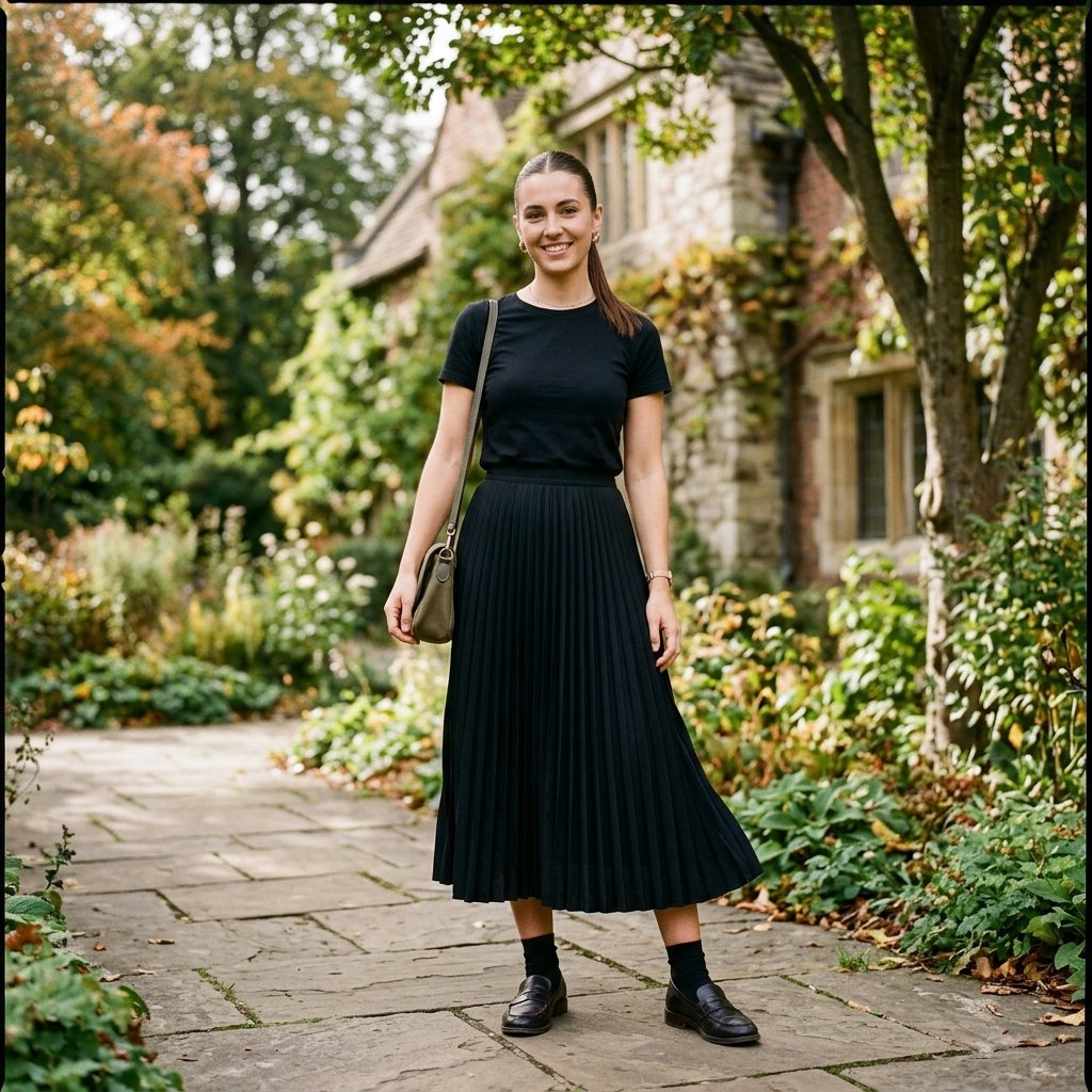 33 Black Shirt Outfits Ideas to Elevate Your Everyday Style 28 Black Shirt Outfits with Pleated Skirt Ideas