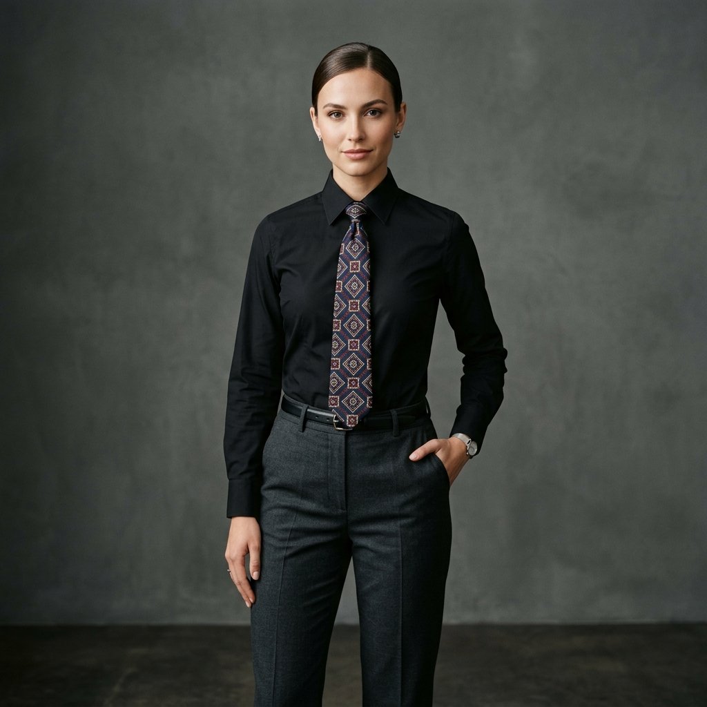 33 Black Shirt Outfits Ideas to Elevate Your Everyday Style 34 Black Shirt Outfits with Patterned Tie Ideas