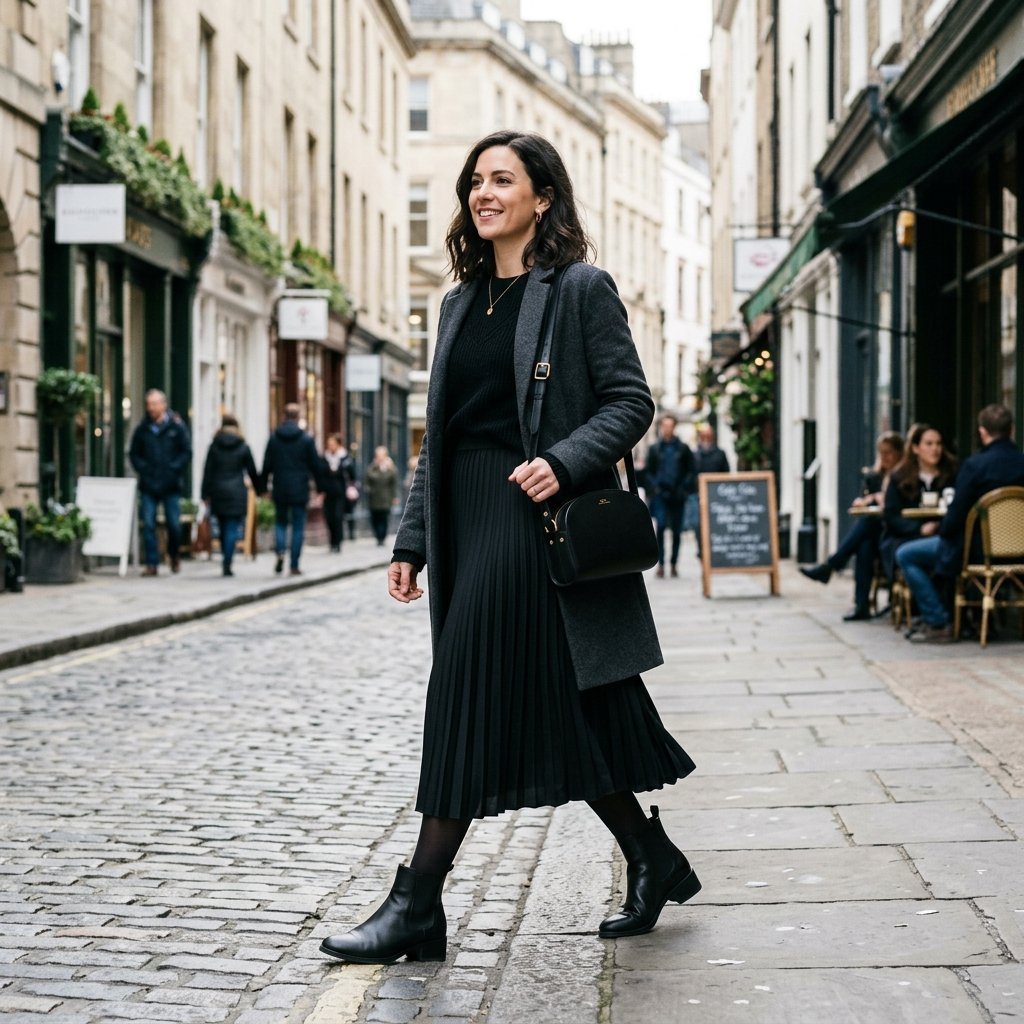 Black Skirt and Boots Outfit Ideas
