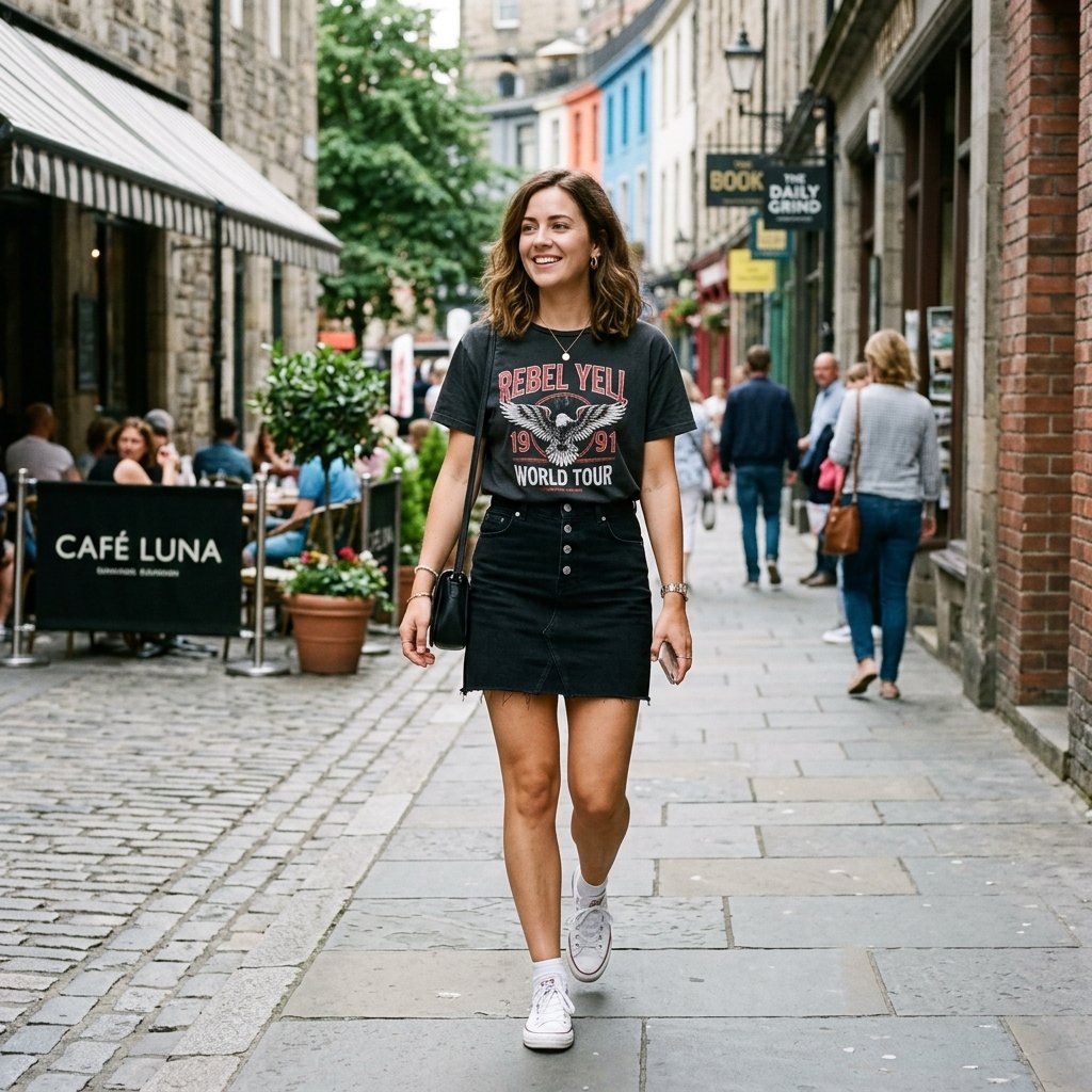 Black Skirt and Graphic Tee Outfit Ideas