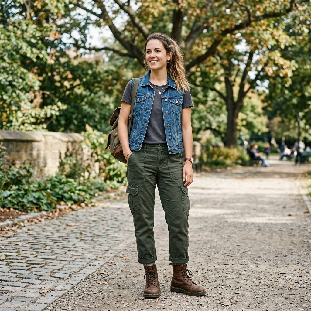Cargo Pants and Denim Vest Idea