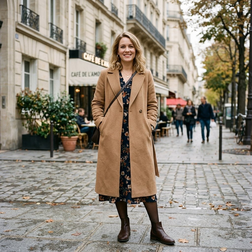 Long Coat and Midi Dress Idea