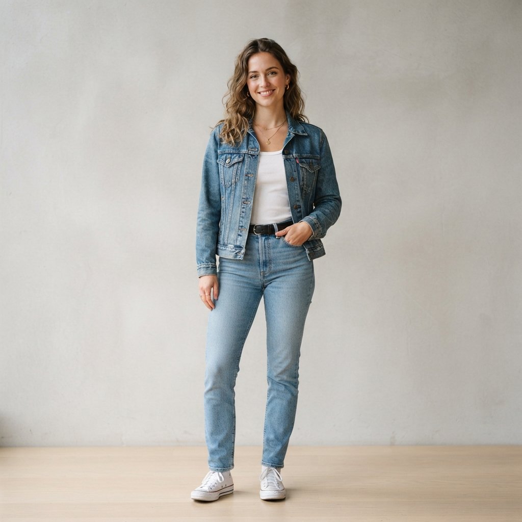 Denim Jacket Outfits with Light Blue Jeans