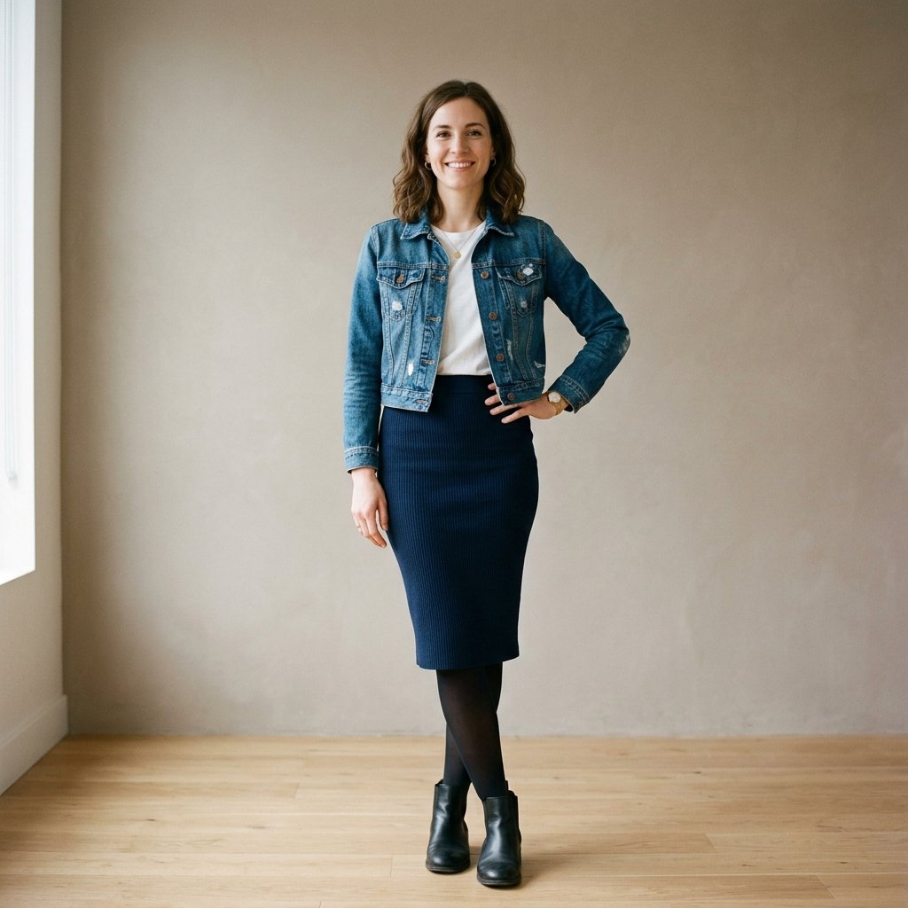 Pencil Skirt and Denim Jacket Outfit Ideas