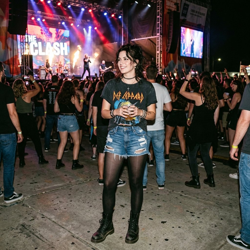 33 Olivia Rodrigo Concert Outfits: A Complete Style Guide 19 Denim Shorts and Tights Idea
