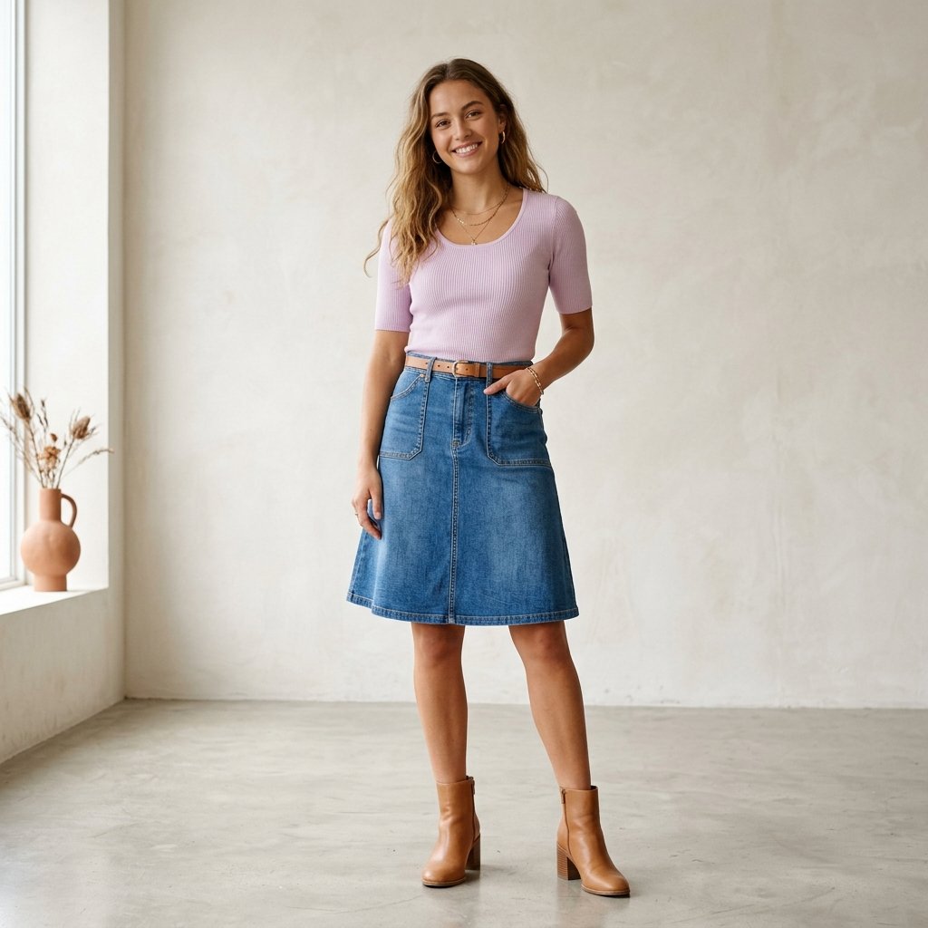 A Line Denim Skirt Outfit Ideas