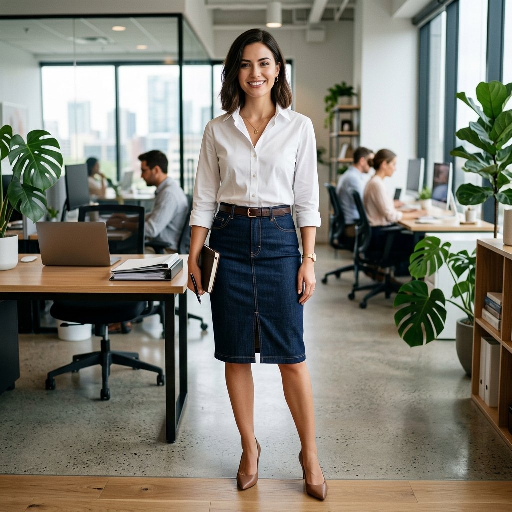 Pencil Denim Skirt Outfit Ideas