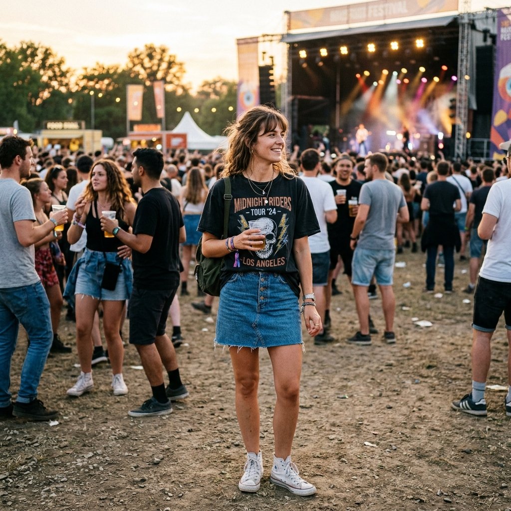 Denim Skirt and Graphic Tee Outfit Ideas