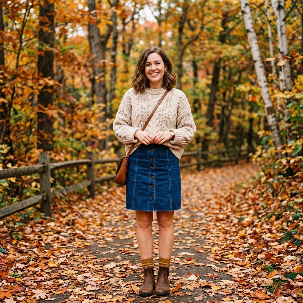 Denim Skirt and Sweater Outfit Ideas