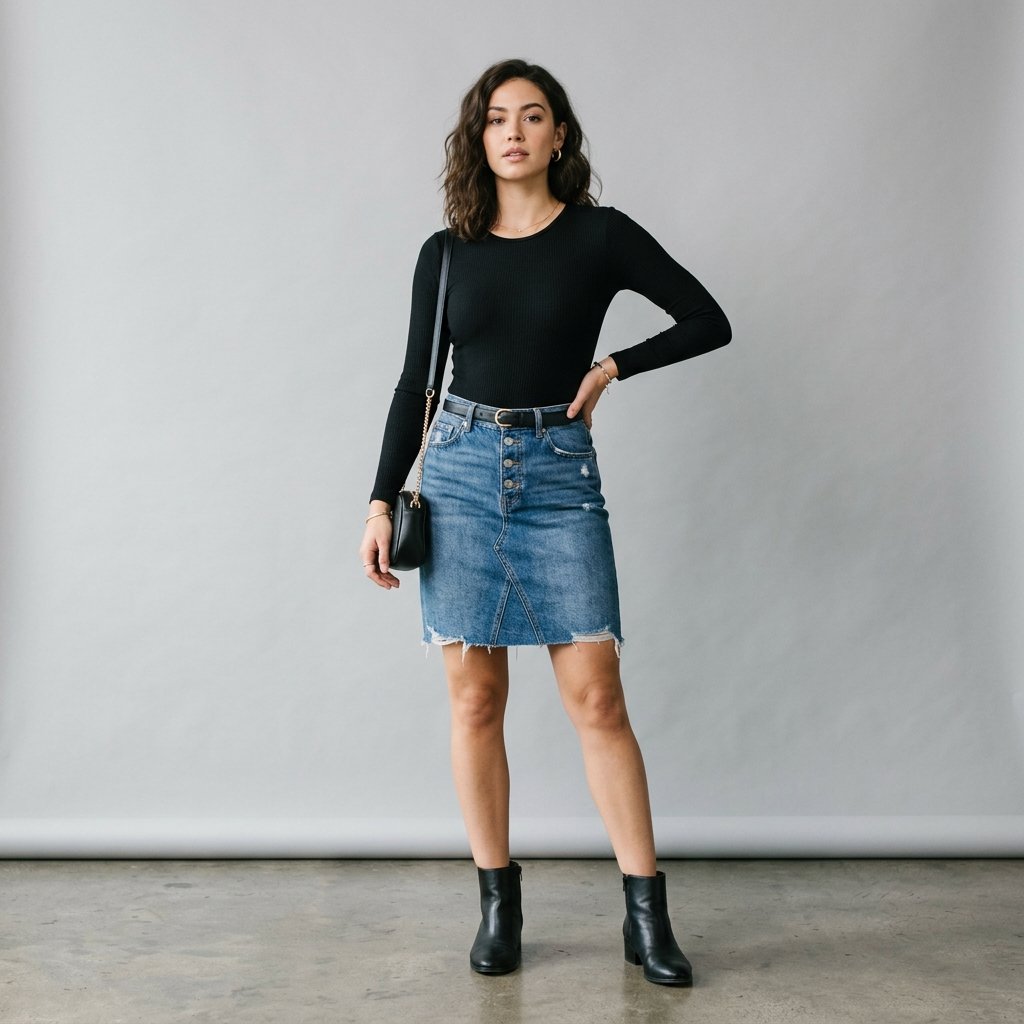 Denim Skirt and Bodysuit Outfit Ideas