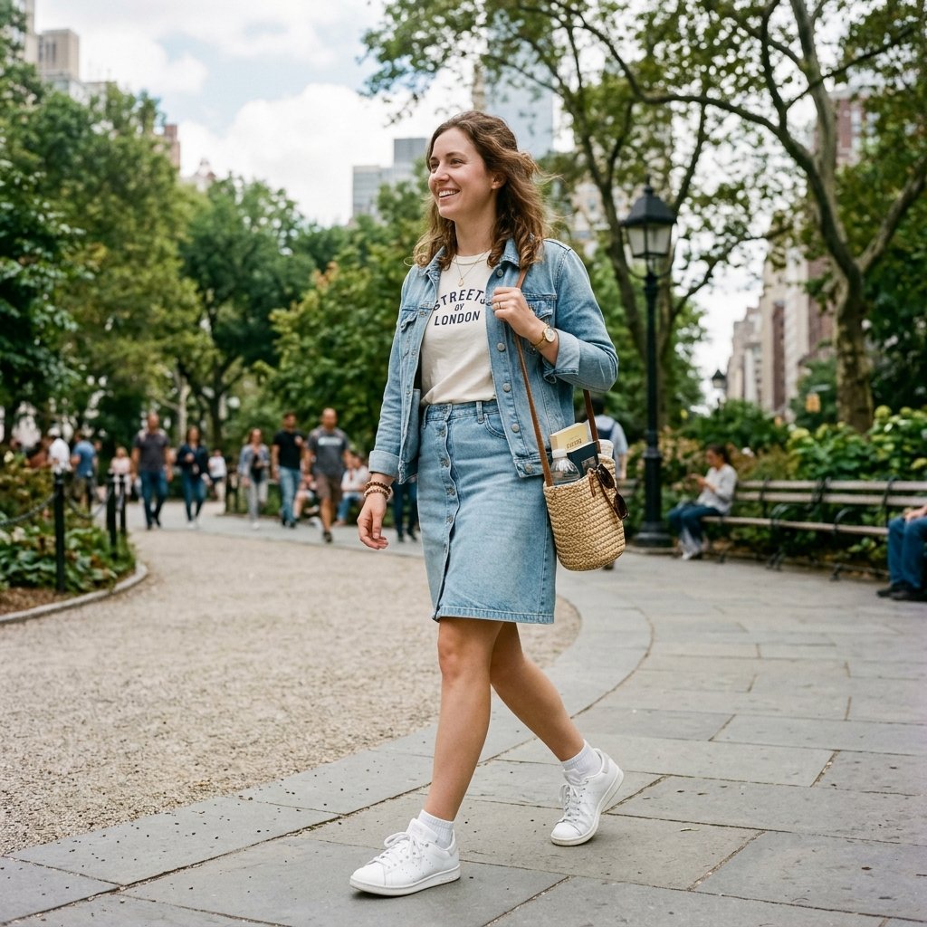 Denim Skirt and Sneakers Outfit Ideas