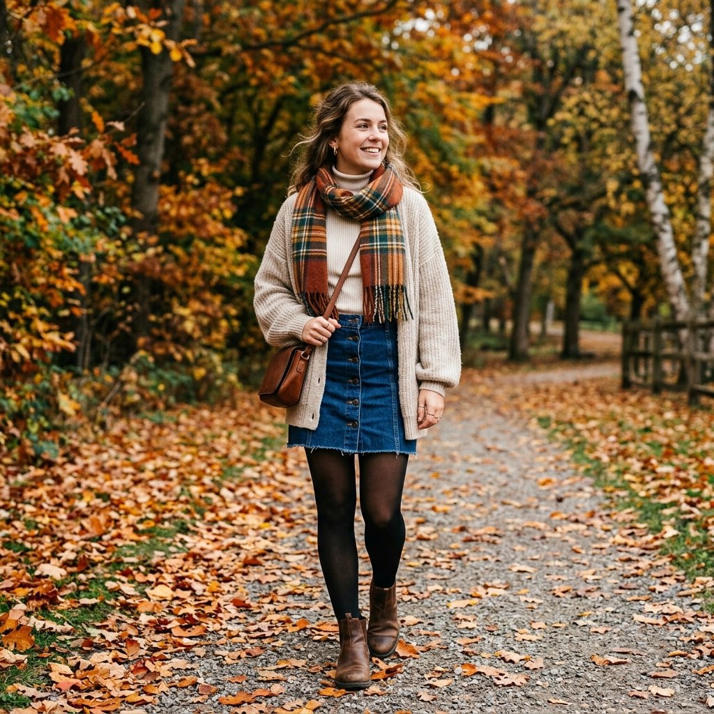 Denim Skirt Layering Outfit Ideas