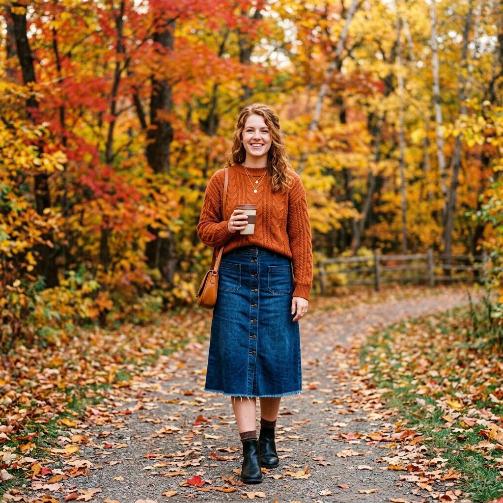 Fall Denim Skirt Outfit Ideas