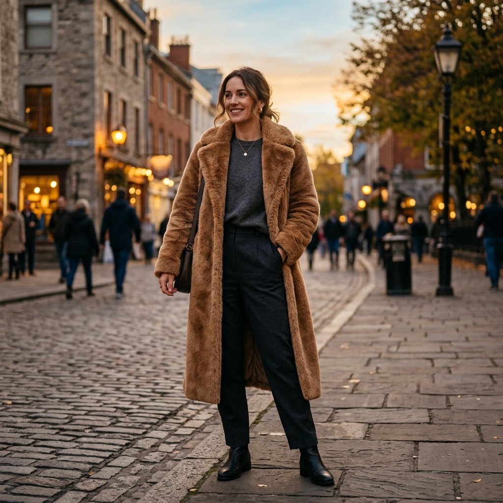 Faux Fur Long Coat Outfits Idea