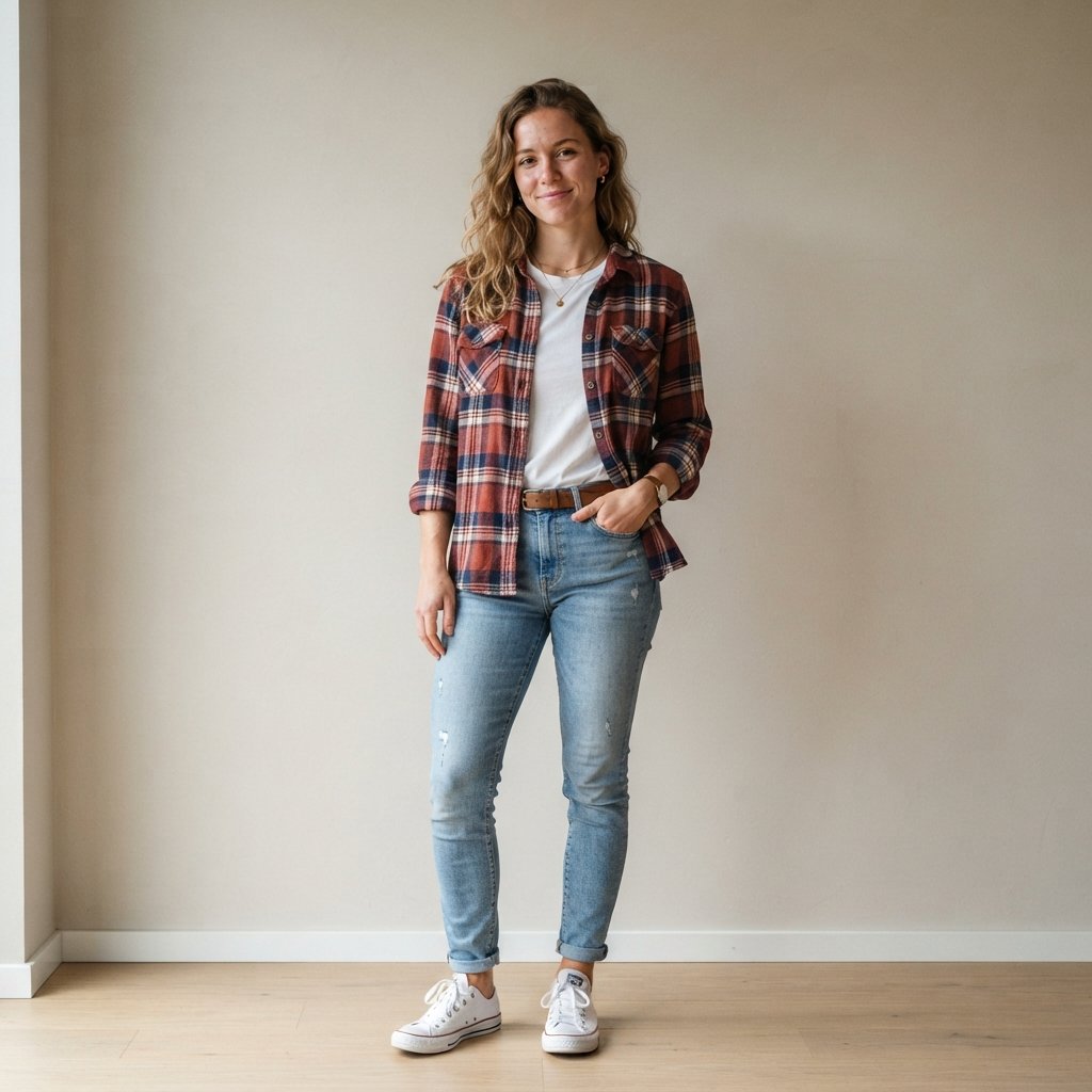 Light Blue Jeans and Flannel Shirt Outfit Ideas