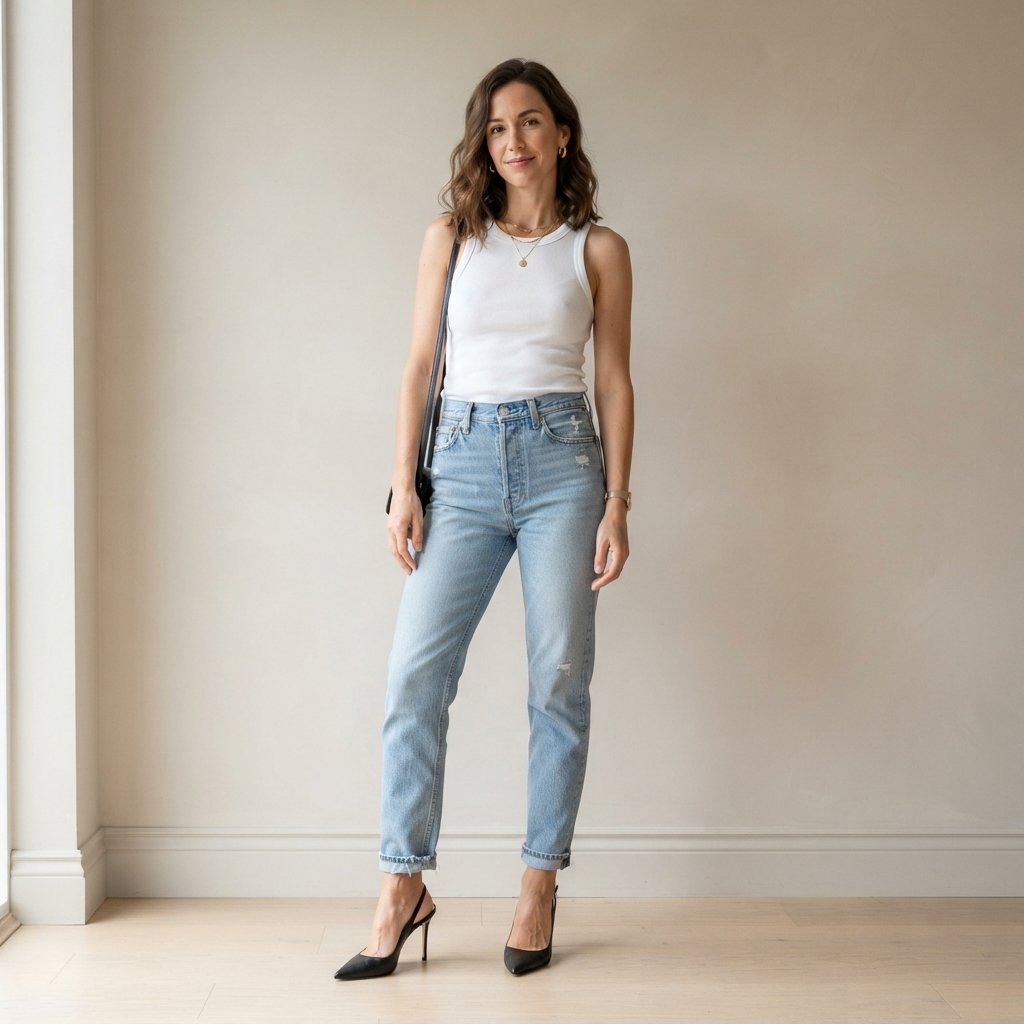 Heels Outfits with Light Blue Jeans