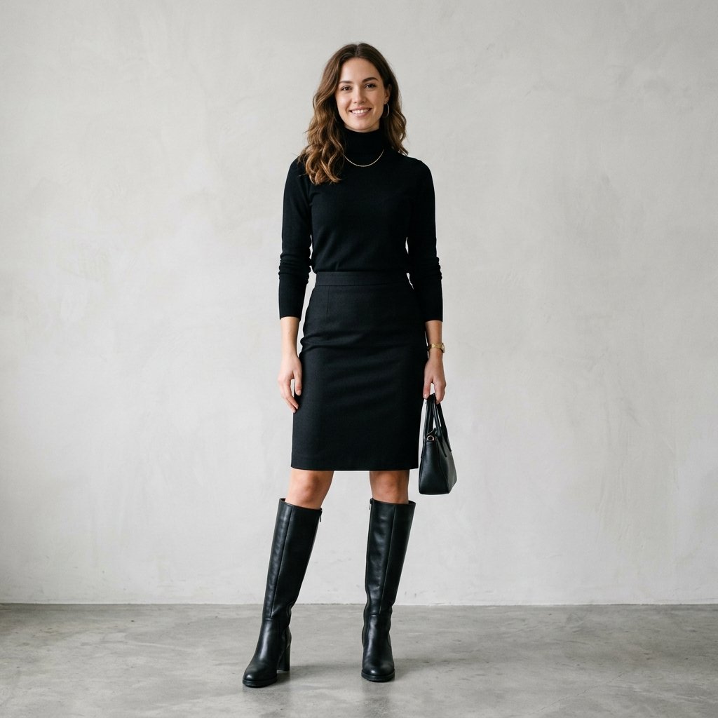 Pencil Skirt and Knee-High Boots Outfit Ideas