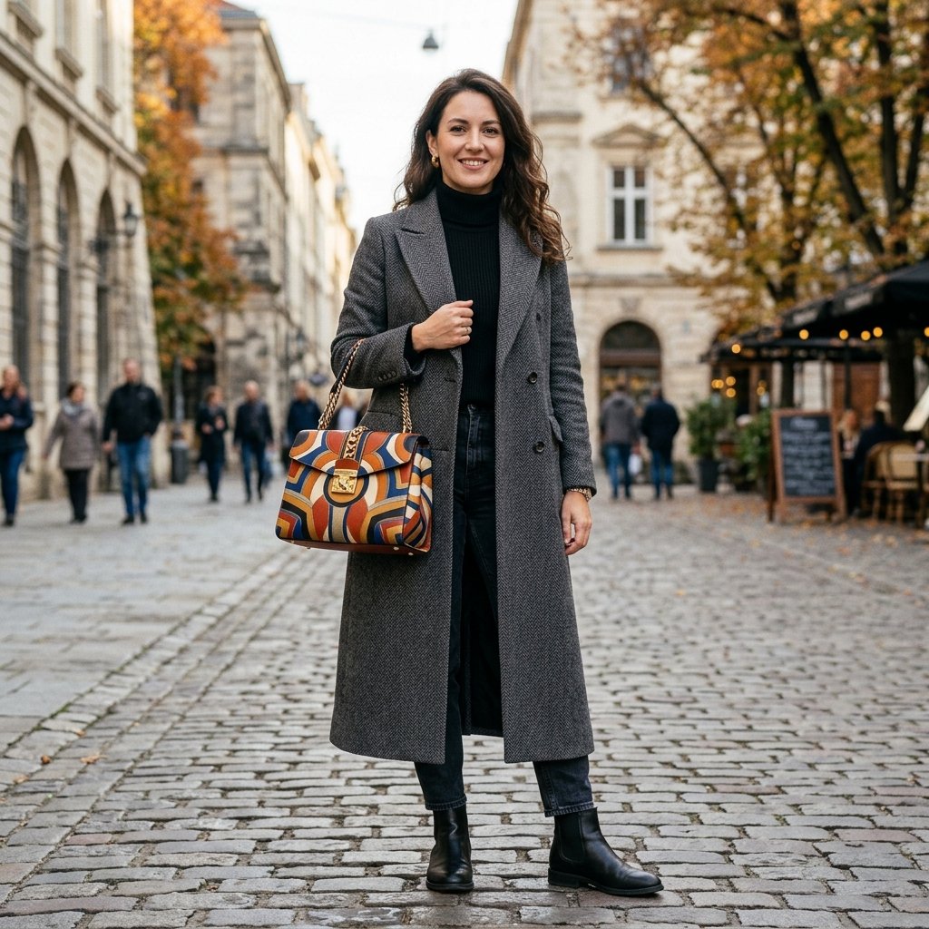 Long Coat and Statement Bag Idea