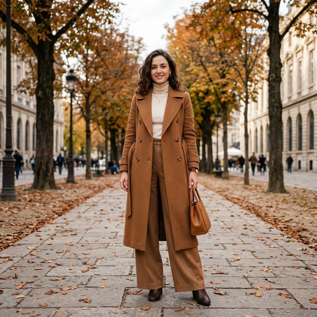 Long Coat and Wide Leg Pants Idea