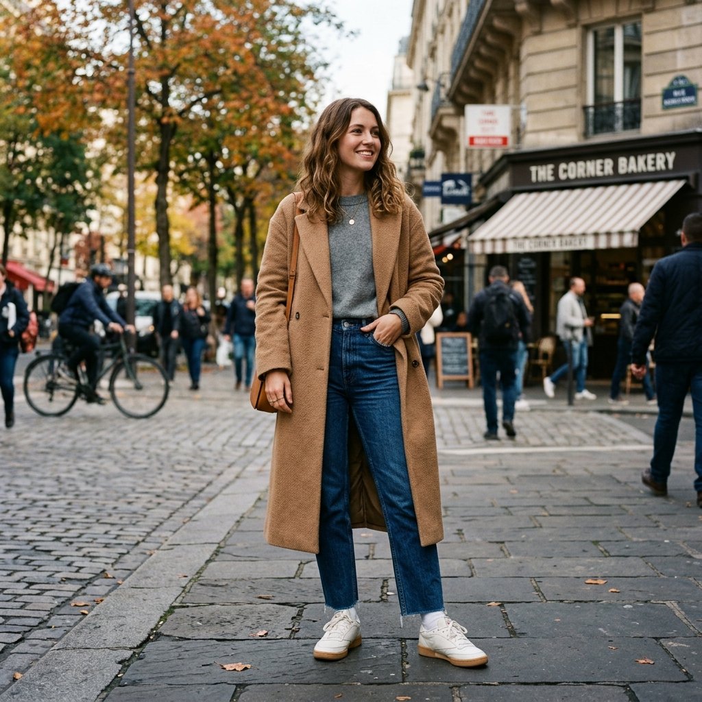 Long Coat and Sneakers Idea