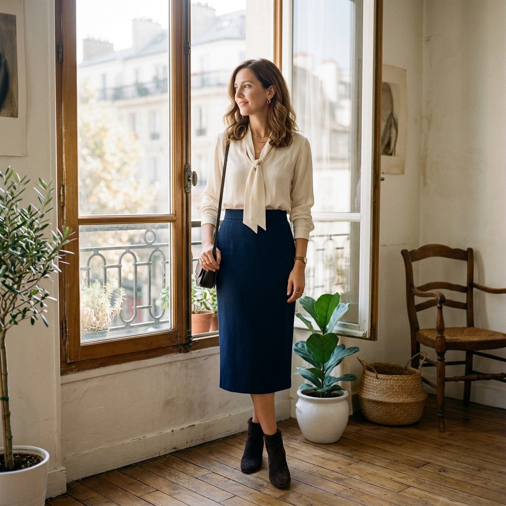 Midi Skirt and Blouse Business Casual Outfits