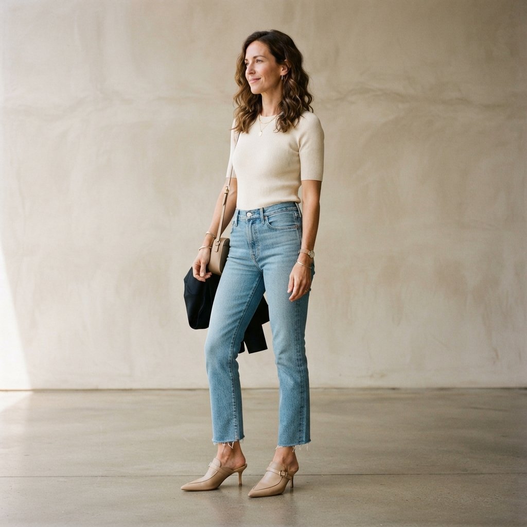 Mules Outfits with Light Blue Jeans