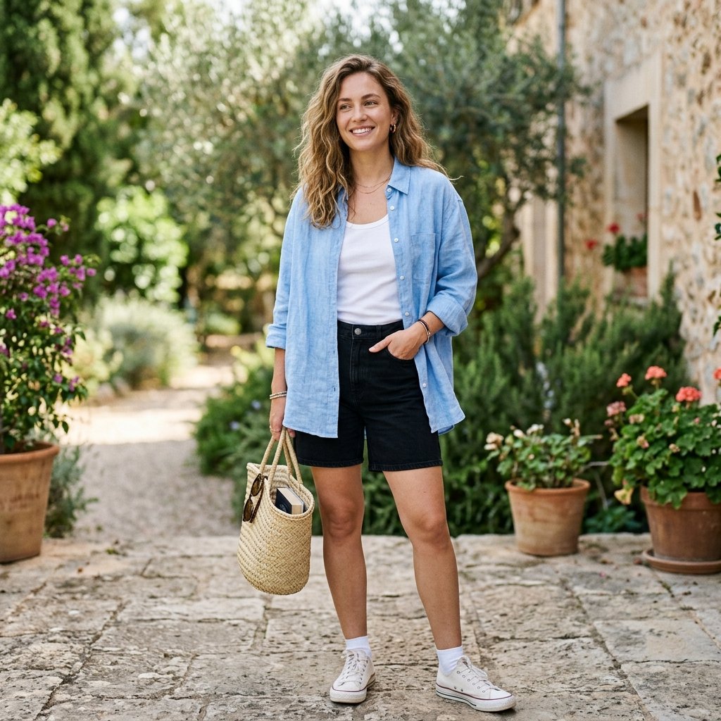 Black Shorts and Oversized Shirt Outfit Ideas