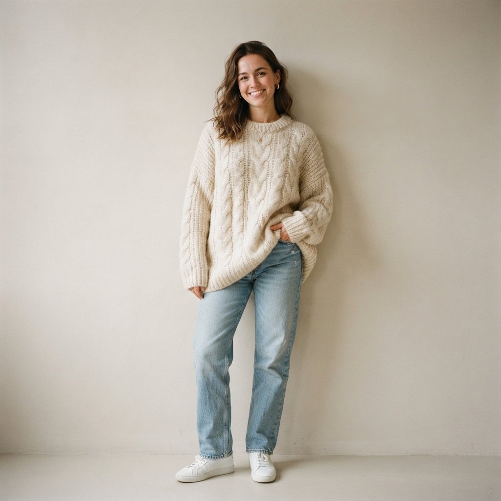Light Blue Jeans and Oversized Sweater Outfit Ideas