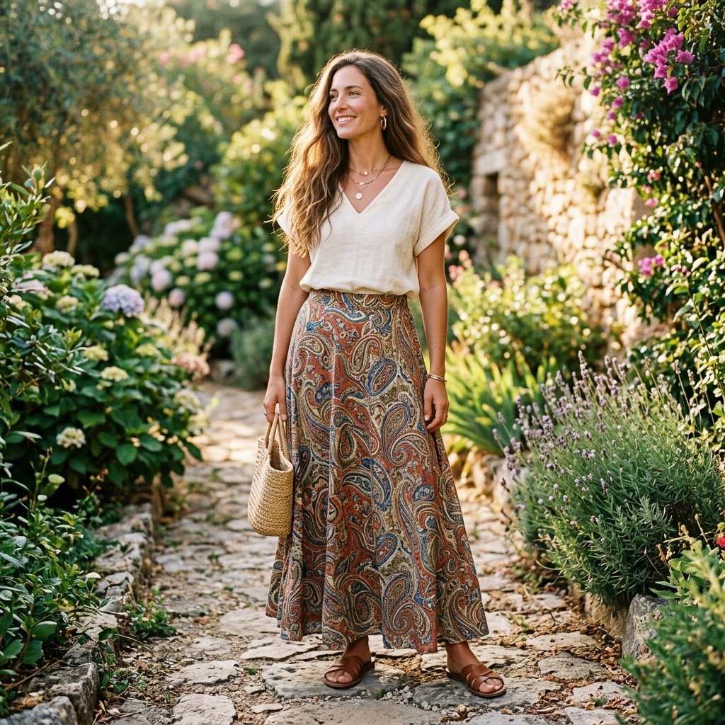 Printed Maxi Skirt Outfit Ideas
