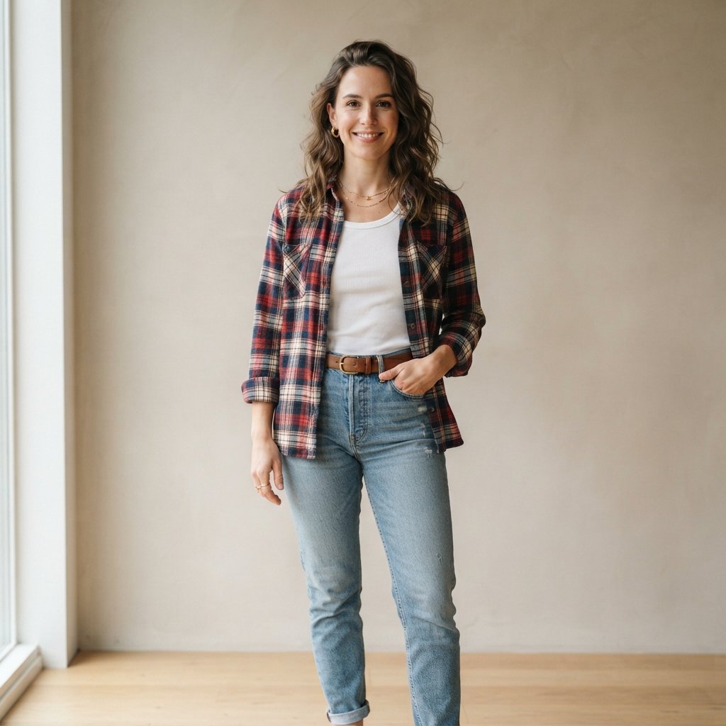 Light Blue Jeans and Plaid Shirt Outfit Ideas