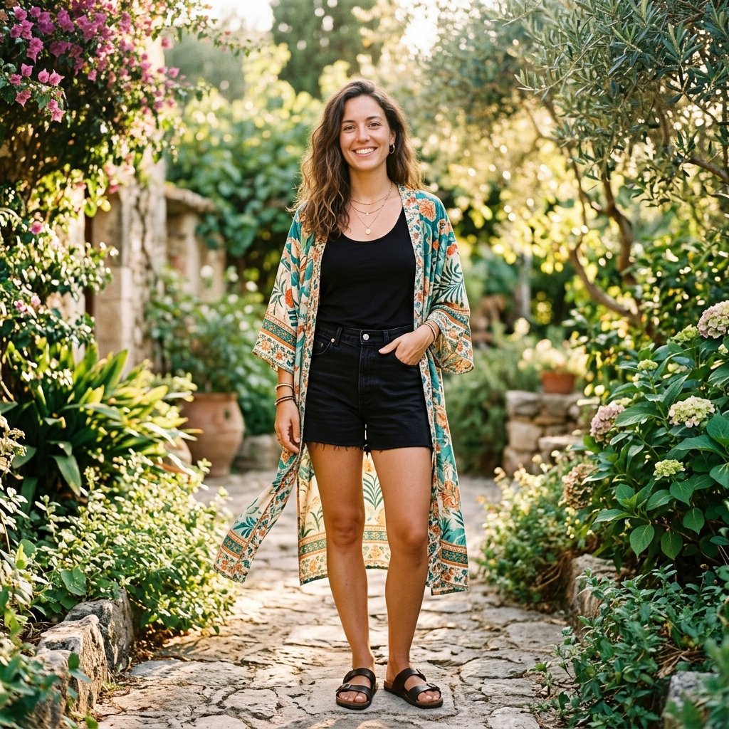 Black Shorts and Kimono Outfit Ideas