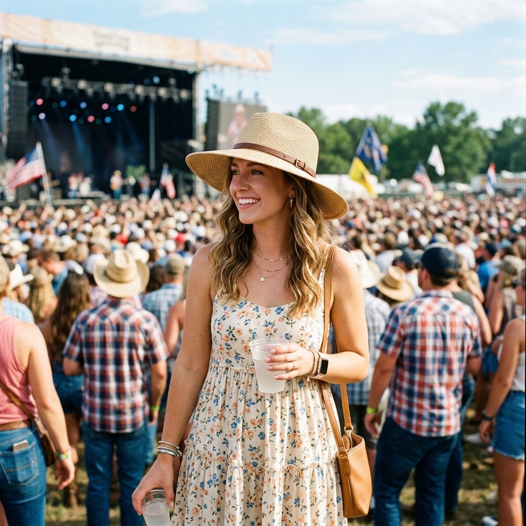 32 Country Concert Outfits: Ideas That Bring Bold Western Style to Life 6 Straw Hat Pairing Country Concert Outfits