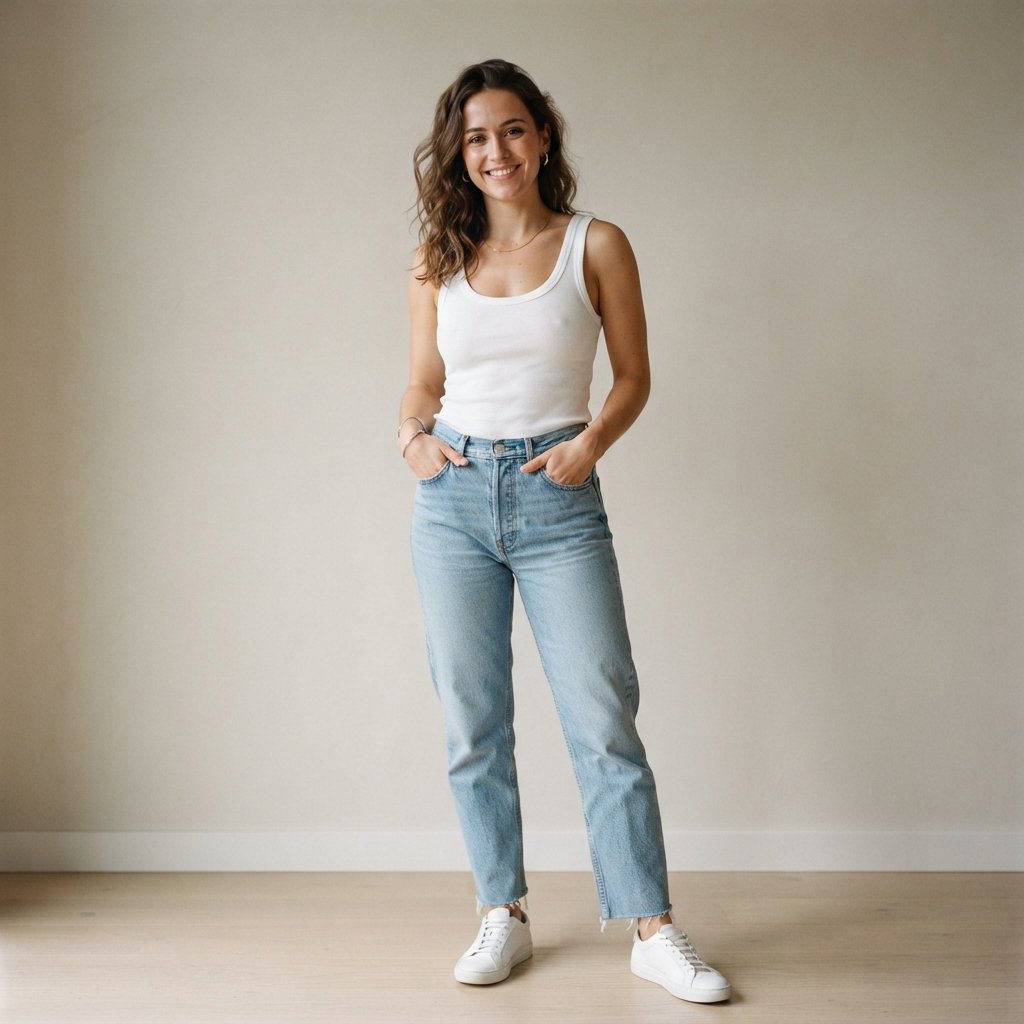Tank Top Outfits with Light Blue Jeans