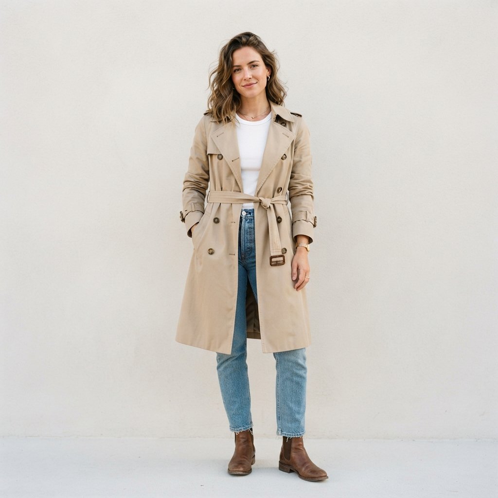 Trench Coat Outfits with Light Blue Jeans