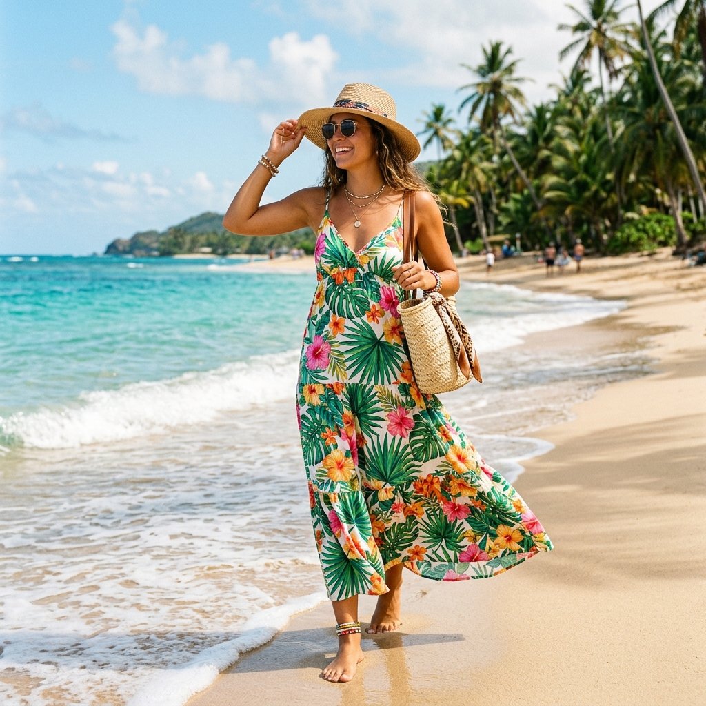 Tropical Print Beach Outfits Ideas