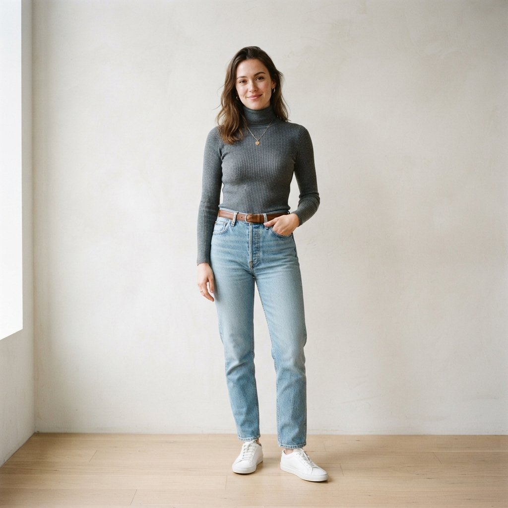 Light Blue Jeans and Turtleneck Outfit Ideas