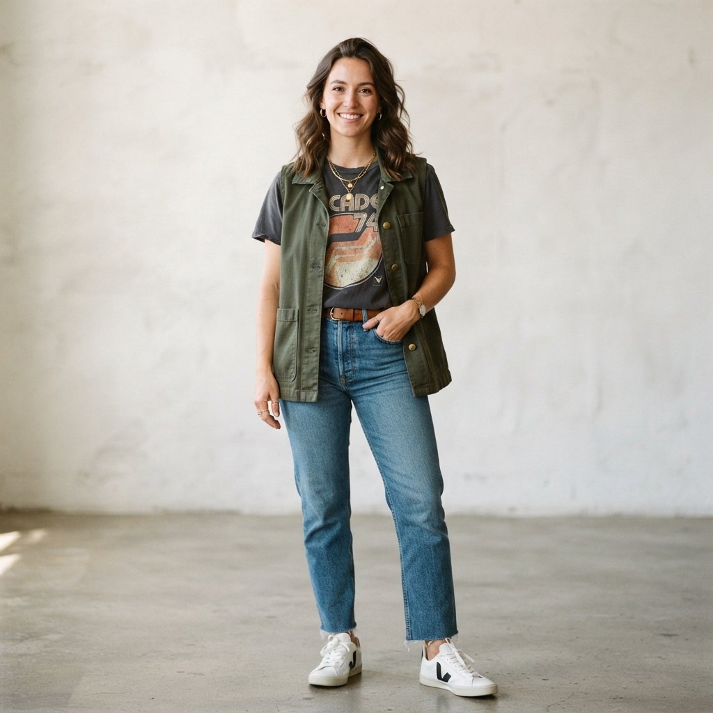 Vest And Graphic Tee Outfit Ideas