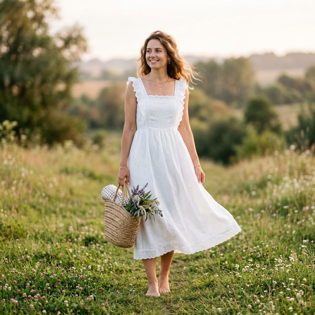 31 Picnic Outfit Ideas for a Stylish and Comfortable Day Outdoors 23 White Dress Picnic Outfit