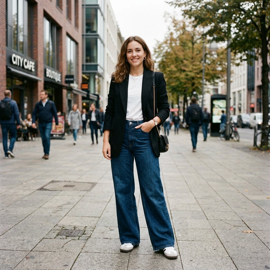 Wide Leg Jeans and Blazer Idea