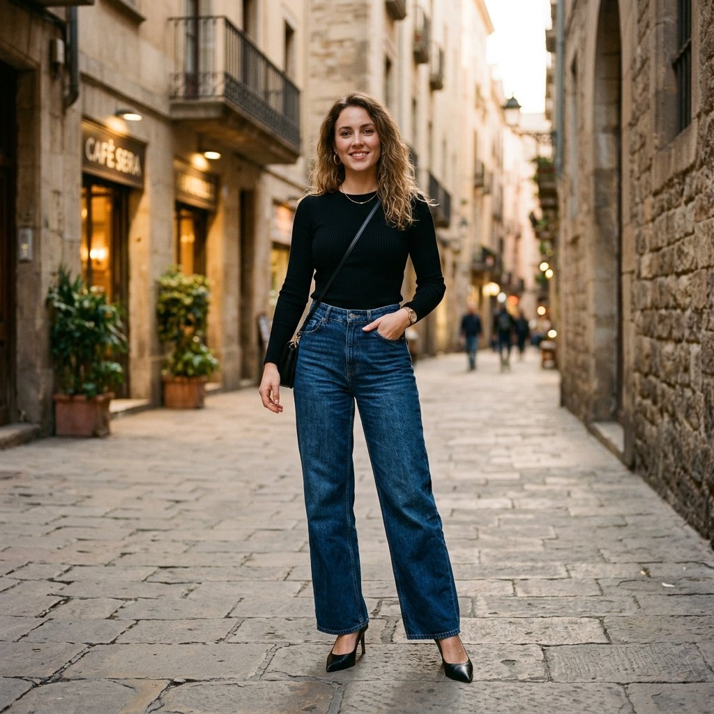 Wide Leg Jeans and Heels Idea