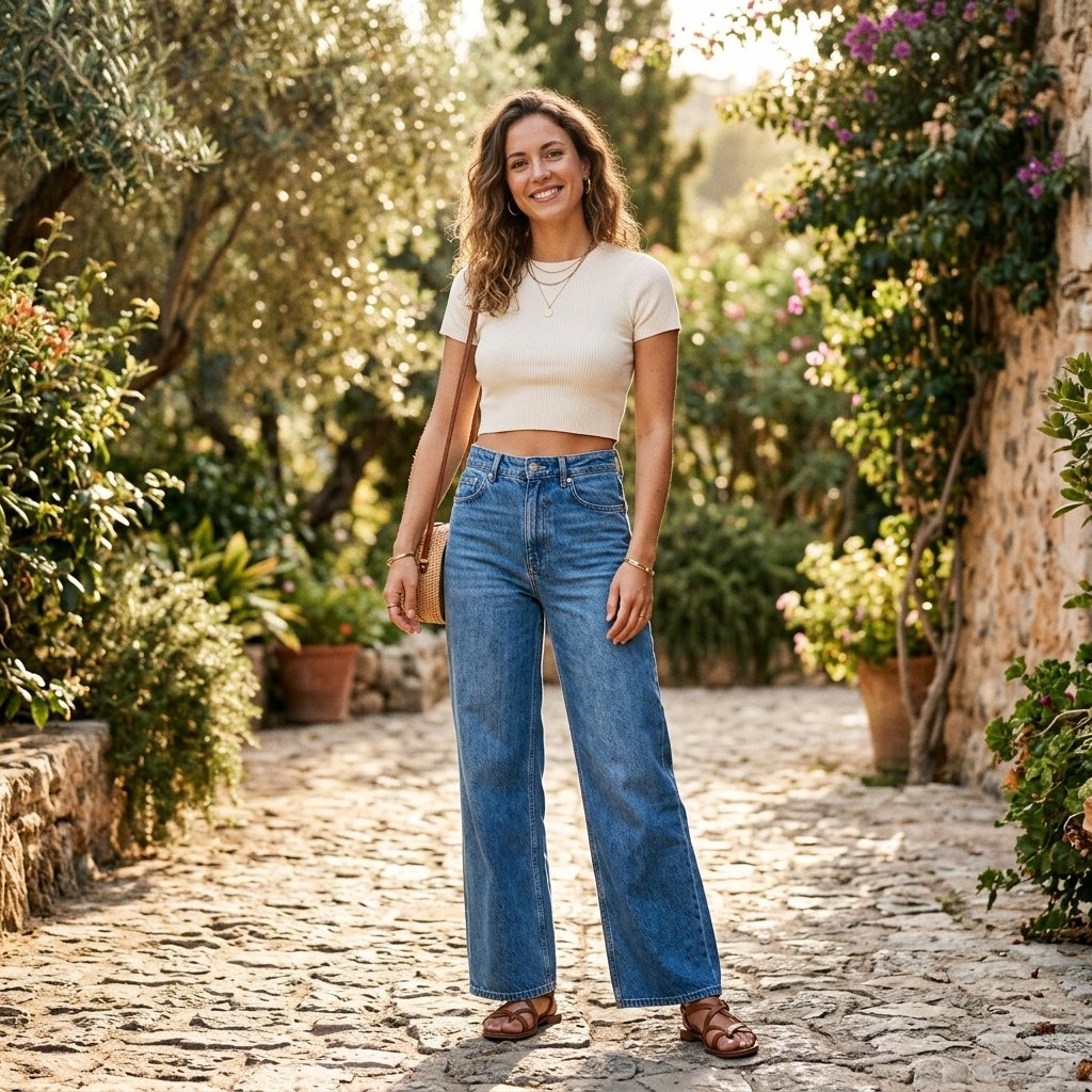 Wide Leg Jeans and Crop Top Idea